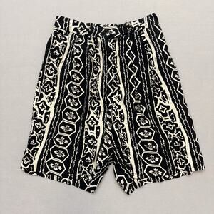 Vintage Mizanne Rayon Shorts Black White Tribal Print Boho High Waist Retro 10